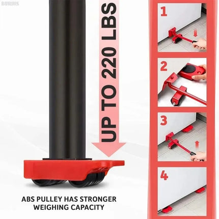 5-Piece Heavy-Duty Furniture Lifter & Mover Roller Set — 360° Swivel Wheels