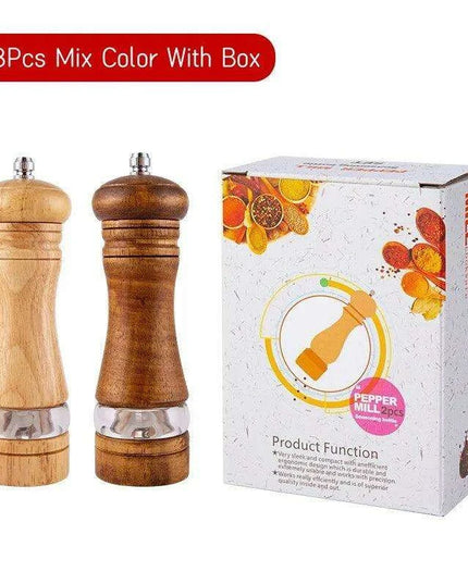 Vintage Handcrafted Wooden Spice Mill Set - 6-Inch Gourmet Salt and Pepper Grinders