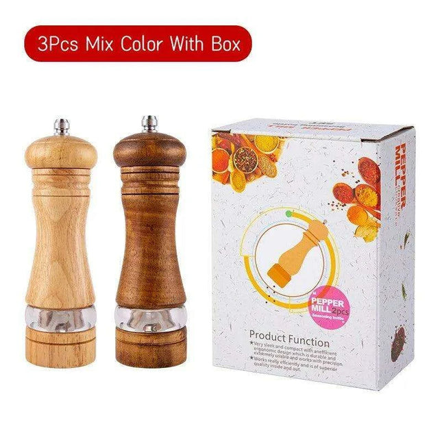 Vintage Handcrafted Wooden Spice Mill Set - 6-Inch Gourmet Salt and Pepper Grinders