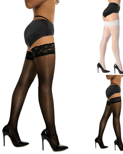 Elegant Lace-Trimmed Thigh-High Stockings - 17 Stylish Shades for Every Occasion
