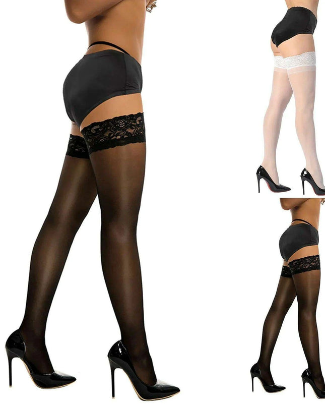 Elegant Lace-Trimmed Thigh-High Stockings - 17 Stylish Shades for Every Occasion
