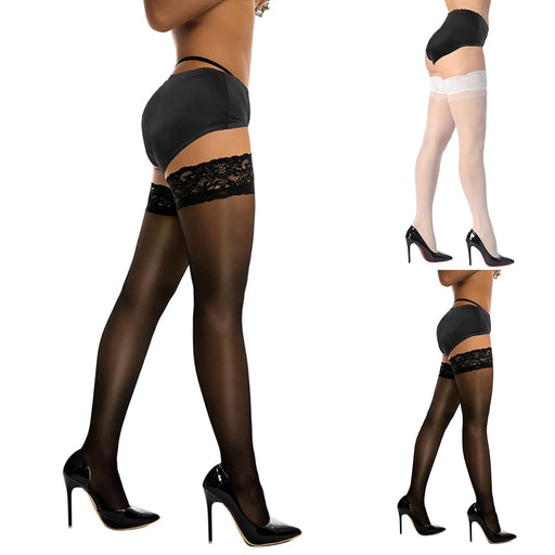 Luxe Lace Trimmed Thigh-High Stockings - Sheer Elegance for Every Occasion