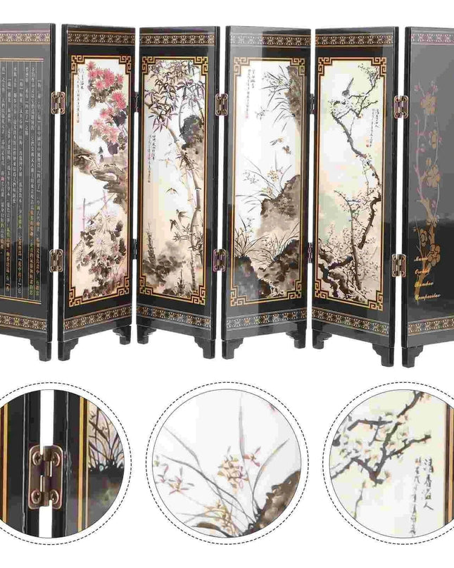Vintage Chinese Mini Folding Desk Screen - Elegant Room Divider for Home and Office