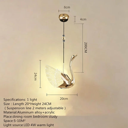 Nordic Creative Acrylic Swan LED Hanging Chandelier Study Bedroom Livi