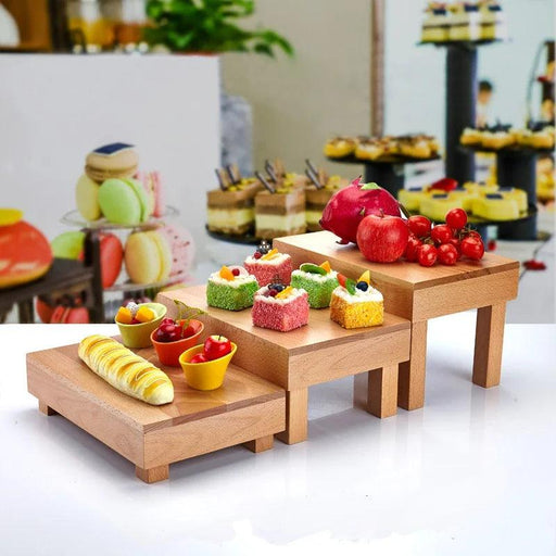 Vintage Tea Break Dessert Table - Solid Wood Sushi & Wedding Snack Display Rack