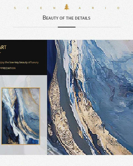 Tranquil Harmony: Blue and Gold Abstract Canvas Art Prints - Stylish Home Decor Piece