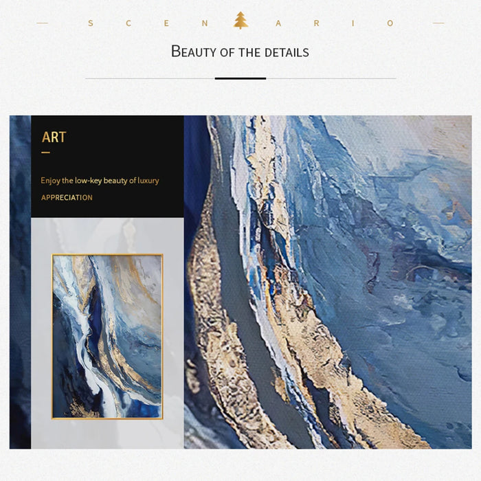 Blue and Gold Contemporary Abstract Canvas Wall Art Set - Nordic Style Home Decor Prints