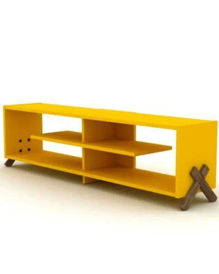 Modern 57-Inch Walnut TV Console with Open Storage and Retro Legs