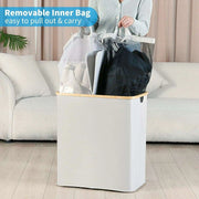 Elegant Bamboo Dual Laundry Sorter with Lid and Removable Bags