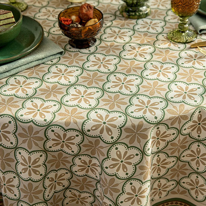 European-Inspired Dark Green Round Tablecloth with Hanging Ears