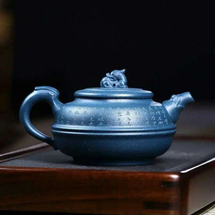 Artisan 340ml Yixing Teapot with Beautiful Blue Accents - Luxury Zisha Tea Set