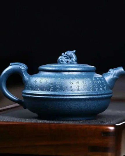 Artisan 340ml Yixing Teapot with Beautiful Blue Accents - Luxury Zisha Tea Set