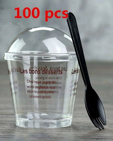 Elegant Clear Dessert Cup Collection with Lids and Scoops - Perfect for Ice Cream, Yogurt, and Mousse