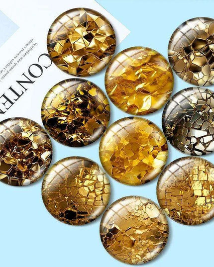 Luxurious Gold-Inspired Glass Cabochon Collection - 10 Distinct Sizes