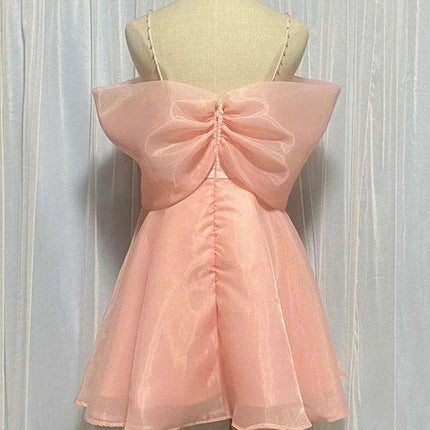 Elegant Pearl-Accented A-Line Mini Dress with Sheer Gauze Details - Women's 2024 Summer Celebration Attire