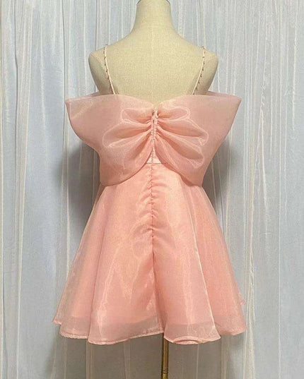 Elegant Pearl-Accented A-Line Mini Dress with Sheer Gauze Details - Women's 2024 Summer Celebration Attire