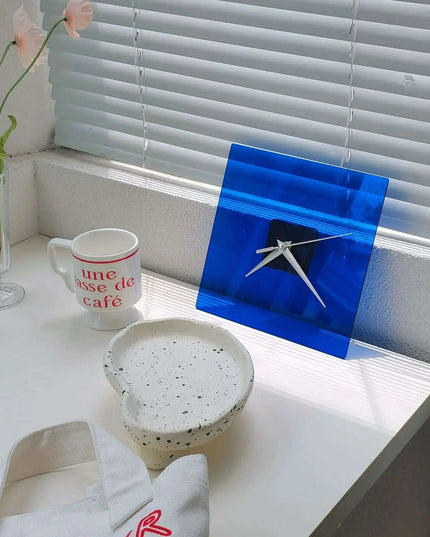 Contemporary Klein Blue Glass and Acrylic Clock - Stylish Home Decorative Accent