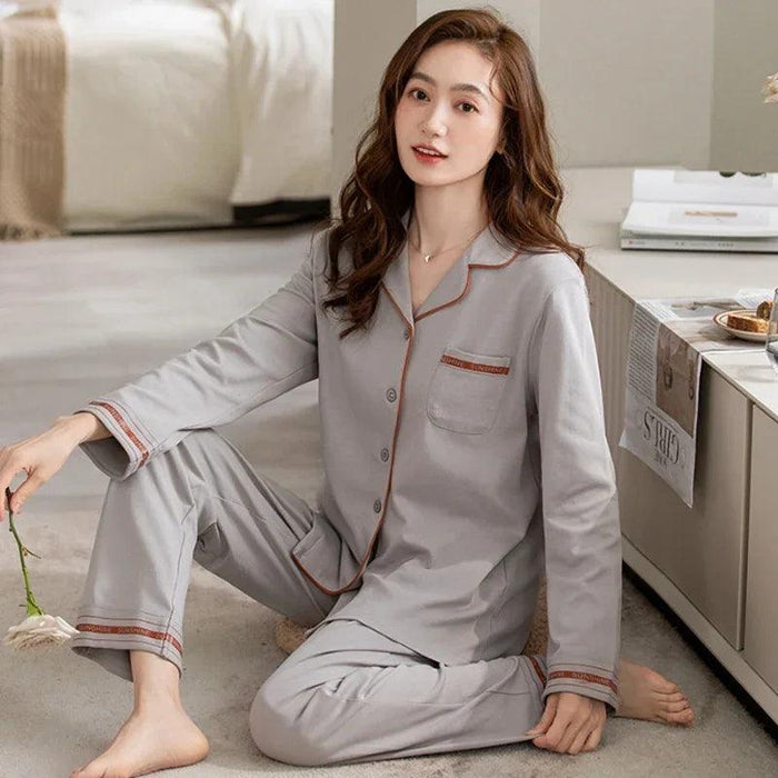 Korean Style Cotton Pajama Set for Men and Women - Elegant Sleepwear Ensemble