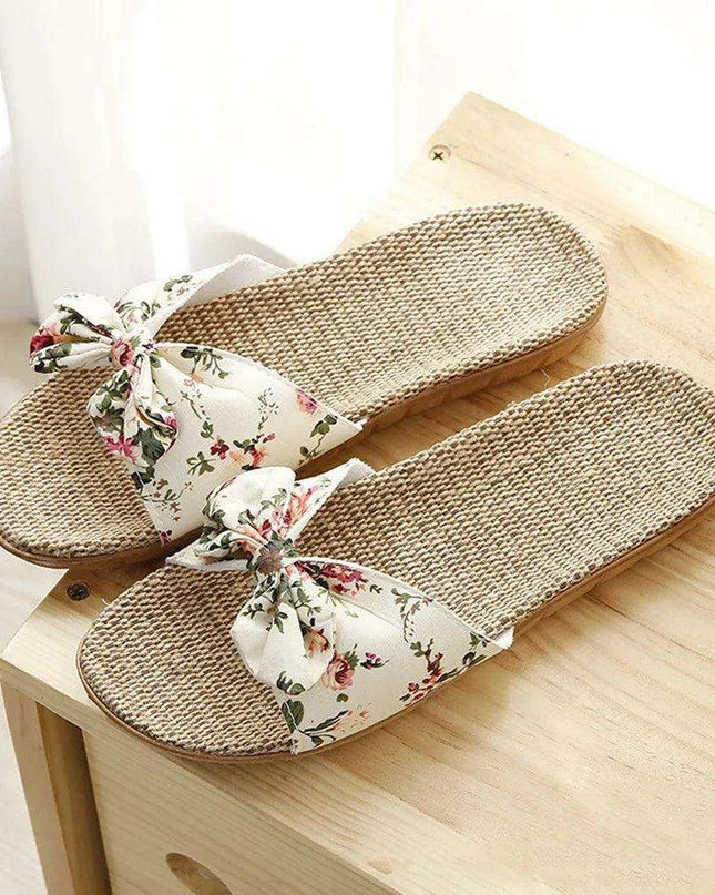 Chic Bohemian Flax Linen Slip-On Flip Flops for Women