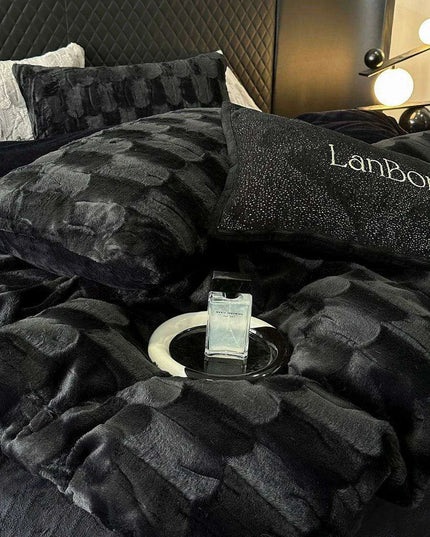 Luxury Black Plush Shaggy Bedding Set - 4 Piece Velvet Duvet Cover Collection