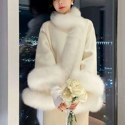 Chic Korean Wool Cape Coat for Women with Luxurious Fox Fur Trim - Must-Have Autumn Outerwear