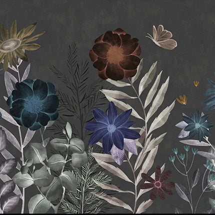 Dark Botanical Floral Mural Wallpaper — Custom Size | Très Élite