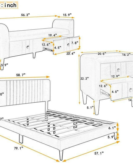 Elegant Green Gray Full Size Upholstered Bedroom Set with Stylish Storage Solutions