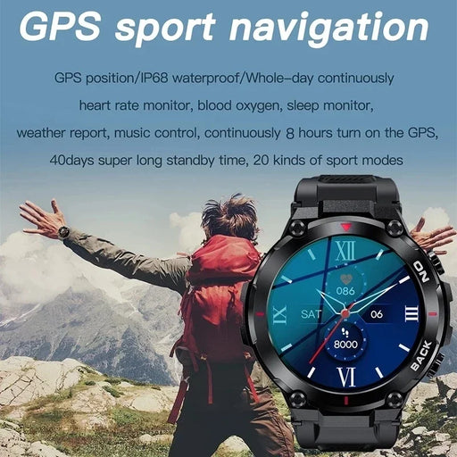 2024 GPS Smart Watch for Men - Waterproof Outdoor Sport Fitness Tracker with Blood Pressure Monitor and 480mAh Battery