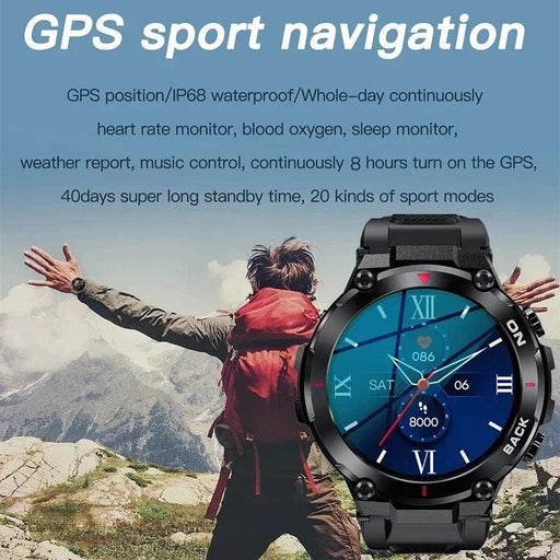 2024 GPS Smart Watch for Men - Waterproof Outdoor Sport Fitness Tracker with Blood Pressure Monitor and 480mAh Battery