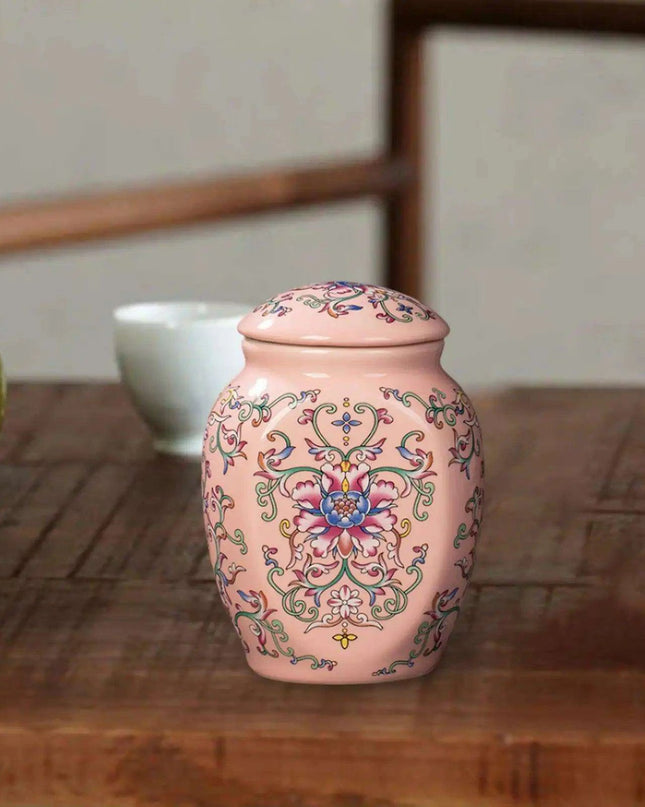 Hand-Painted Porcelain Floral Vase Jar - Stylish Tea Storage and Home Decor Piece