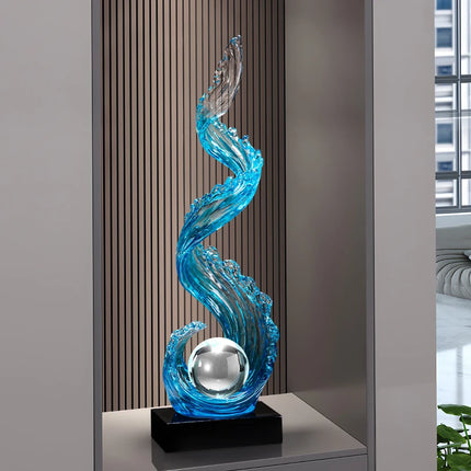 Home Decor Wind and Water Rising Decorations,Blue Resin Sculpture Luxu