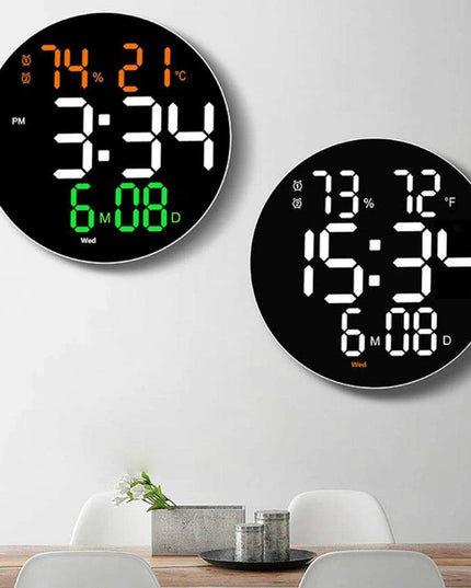 Stylish 10" or 12" Digital LED Wall Clock with Dual Alarms, Temperature Display, and Calendar for Modern Home Decor