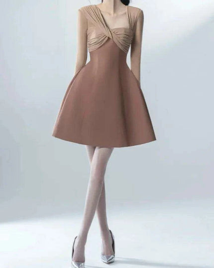 Asymmetrical Patchwork Long Sleeve Square Neck Dress for Women