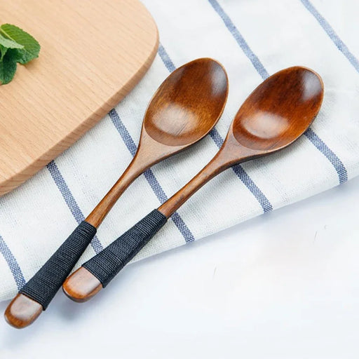 2Pcs Wooden Spoon Set - Japanese Style Tableware for Rice, Soup, Dessert, and More
