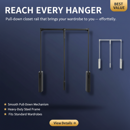 Pull-Down Closet Rod – Hydraulic Buffer, 30kg, Adjustable Width | Très Elite