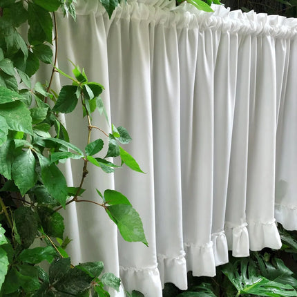 White Tulle Short Curtains with Double Cap Header