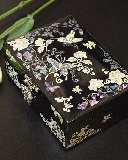 Lustrous Abalone Inlay Jewelry Organizer - Artisan Lacquered Box for Women