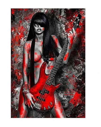 Elegant Crimson Muse: Contemporary Abstract Lady Canvas Art