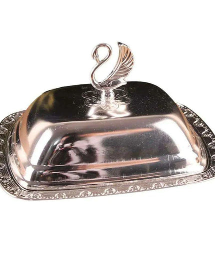 Swan-Inspired Stainless Steel Serving Platter with Protective Lid