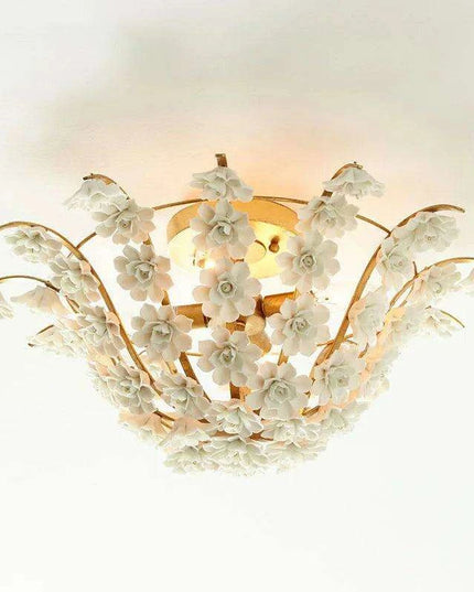 Elegant Retro White Floral LED Ceiling Lamp - A Timeless Luxury Accent for Your Home