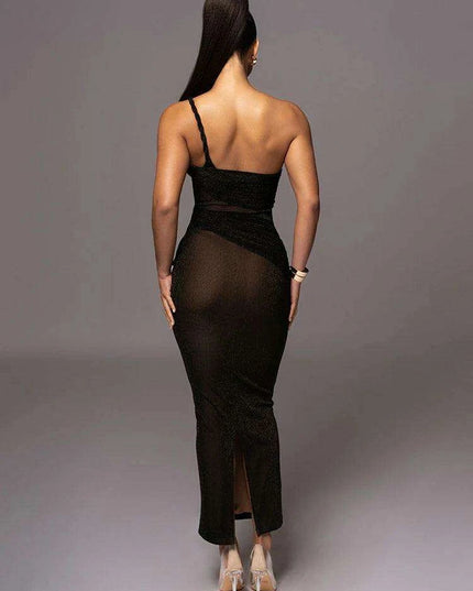 Sophisticated Off-Shoulder Backless Maxi Dress with Eye-Catching Side Split for Women's Formal Events