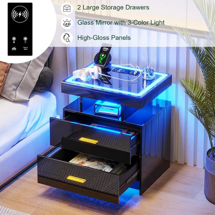 Comfort Haven LED Nightstand with Charging Station & 2 Drawers