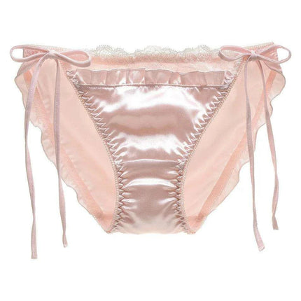 Charming Ruffled Satin Heart Print Panties for Women - Delightfully Cute Seamless Underwear