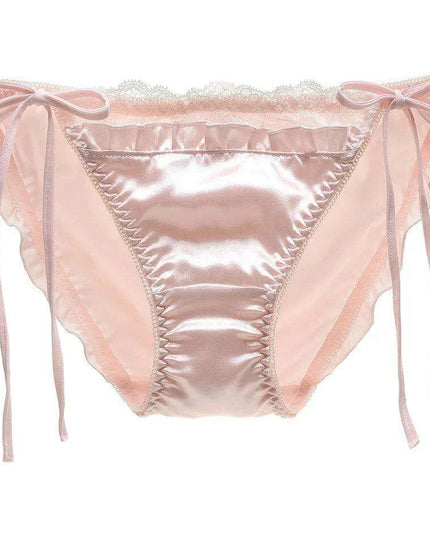 Charming Ruffled Satin Heart Print Panties for Women - Delightfully Cute Seamless Underwear