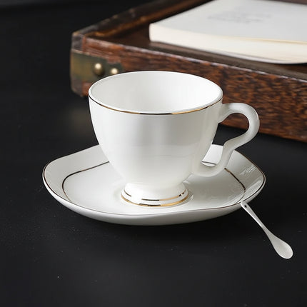 Gold-Rimmed Bone China Coffee Cup & Saucer Set | Très Elite