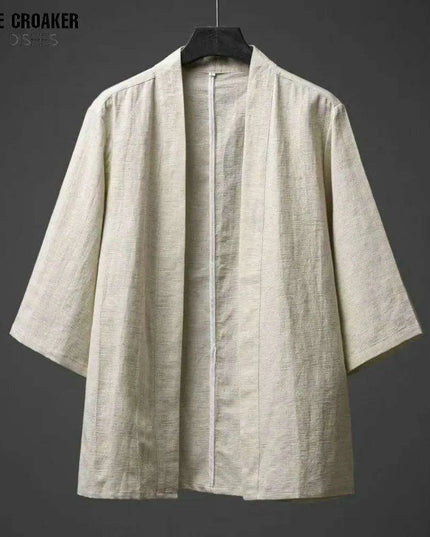 Elegant Cotton Linen Men's Yukata Kimono Robe - Chic Asian-Inspired Lounging Attire