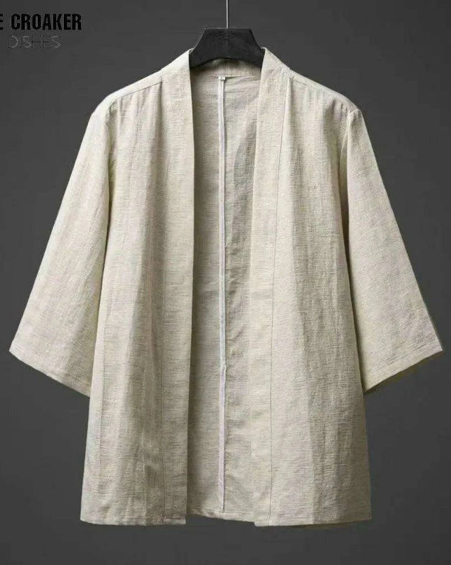 Elegant Cotton Linen Men's Yukata Kimono Robe - Chic Asian-Inspired Lounging Attire