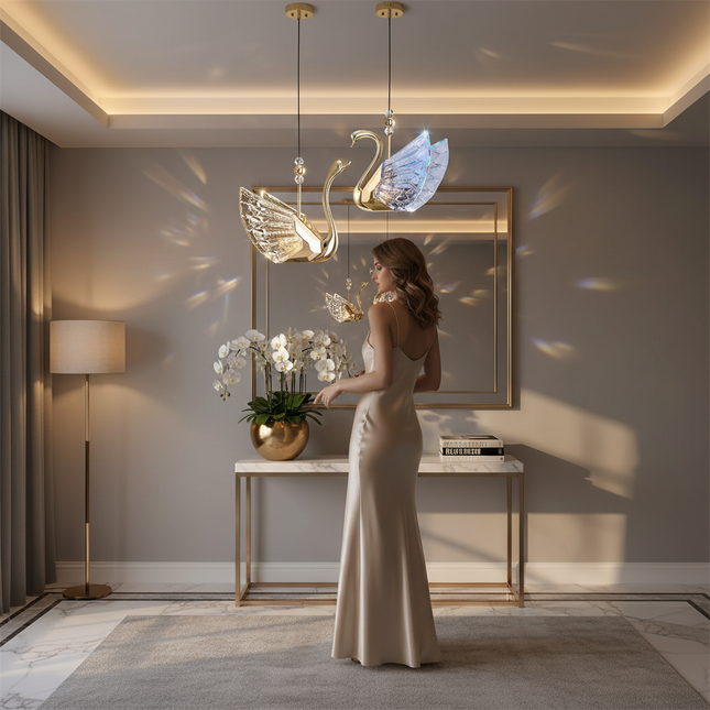 Nordic Swan LED Chandelier — Acrylic Pendant Light for Living Room, Bedroom & Dining