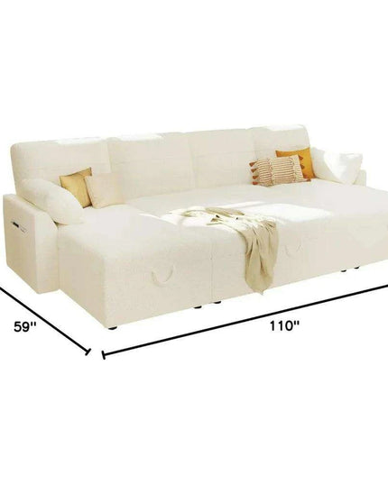 Elegant 110" Grey Linen Sofa Bed with Dual Chaise Storage Solutions