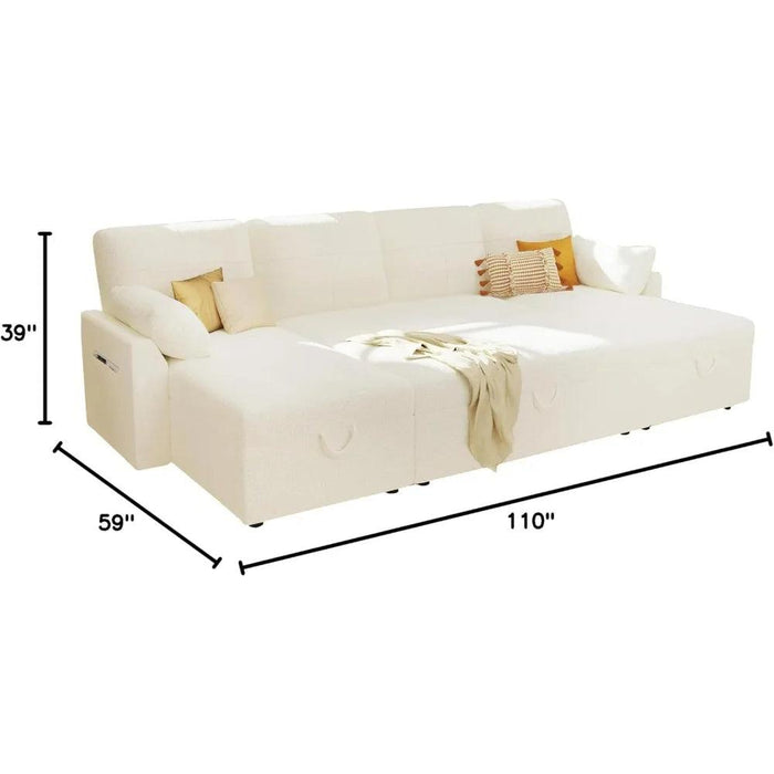 Elegant 110" Grey Linen Sofa Bed with Dual Chaise Storage Solutions